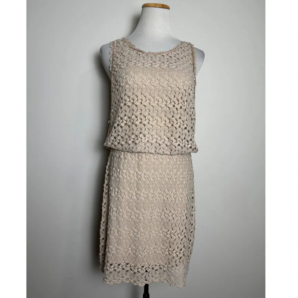 Free People Crochet Lace Sleeveless Mini Dress M‎ Coastal Beach Boho Festival